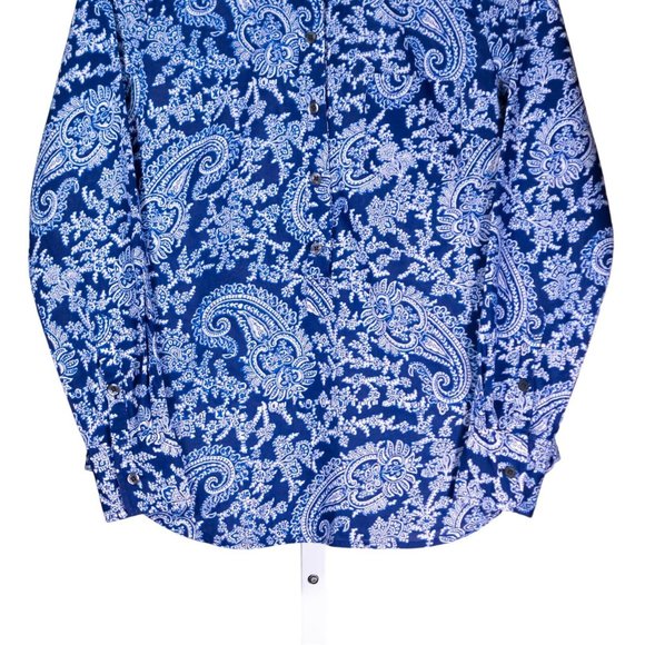 J. Crew Women's Blouse Blue White Paisley Half Button Long Sleeve Shirt Top XXS - Picture 5 of 8